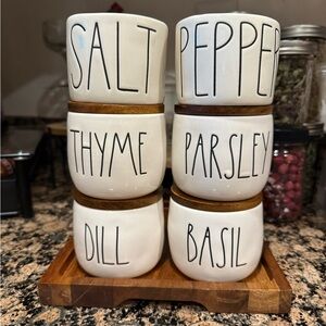 Rae Dunn Cream Ceramic Jars with Wooden Lids